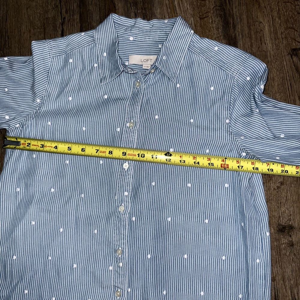 LOFT • Embroidered Dot Striped Poplin Button Down - Picture 5 of 9